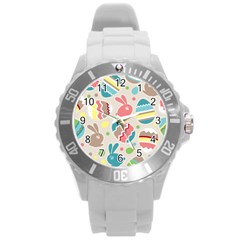 Easter Rabbit Bunny Rainbow Round Plastic Sport Watch (l) by Mariart