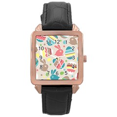 Easter Rabbit Bunny Rainbow Rose Gold Leather Watch  by Mariart