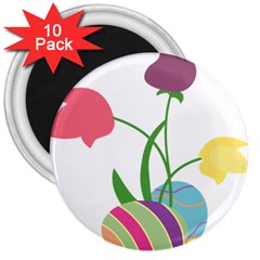 Eggs Three Tulips Flower Floral Rainbow 3  Magnets (10 Pack) 