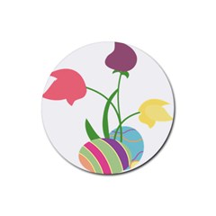 Eggs Three Tulips Flower Floral Rainbow Rubber Coaster (round) 