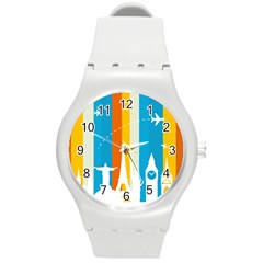 Eiffel Tower Monument Statue Of Liberty Round Plastic Sport Watch (m)