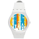 Eiffel Tower Monument Statue Of Liberty Round Plastic Sport Watch (M) Front