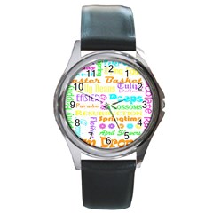 Easter Subway Blossoms Color Rainbow Chocolate Round Metal Watch