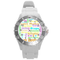 Easter Subway Blossoms Color Rainbow Chocolate Round Plastic Sport Watch (l) by Mariart