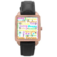 Easter Subway Blossoms Color Rainbow Chocolate Rose Gold Leather Watch 