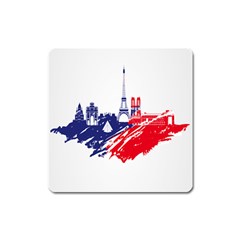 Eiffel Tower Monument Statue Of Liberty France England Red Blue Square Magnet