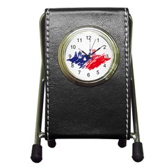 Eiffel Tower Monument Statue Of Liberty France England Red Blue Pen Holder Desk Clocks by Mariart