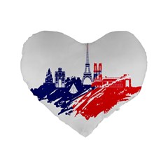 Eiffel Tower Monument Statue Of Liberty France England Red Blue Standard 16  Premium Flano Heart Shape Cushions by Mariart