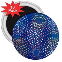 Fireworks Party Blue Fire Happy 3  Magnets (10 Pack) 