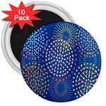Fireworks Party Blue Fire Happy 3  Magnets (10 pack)  Front