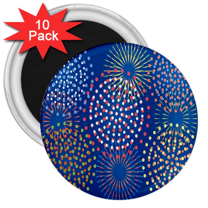 Fireworks Party Blue Fire Happy 3  Magnets (10 pack) 