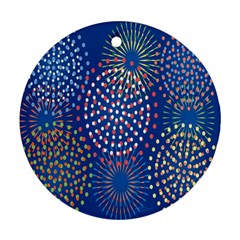 Fireworks Party Blue Fire Happy Round Ornament (two Sides) by Mariart