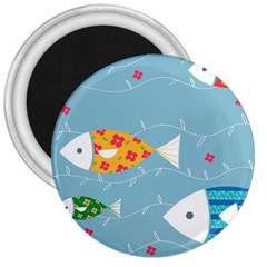 Fish Cute Swim Blue Sea 3  Magnets