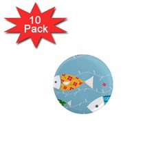 Fish Cute Swim Blue Sea 1  Mini Magnet (10 Pack) 