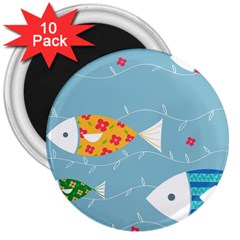 Fish Cute Swim Blue Sea 3  Magnets (10 Pack) 