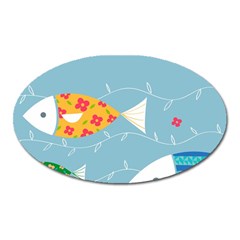 Fish Cute Swim Blue Sea Oval Magnet by Mariart