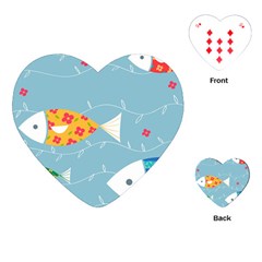 Fish Cute Swim Blue Sea Playing Cards (heart) 