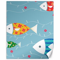 Fish Cute Swim Blue Sea Canvas 11  X 14   by Mariart