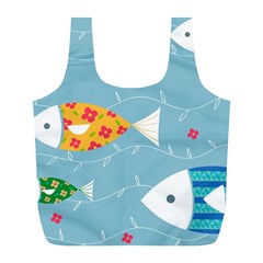 Fish Cute Swim Blue Sea Full Print Recycle Bags (l) 
