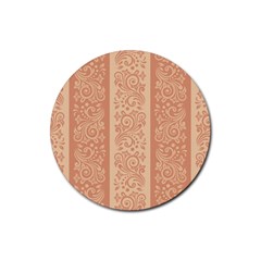 Flower Floral Leaf Frame Star Brown Rubber Round Coaster (4 Pack)  by Mariart