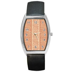 Flower Floral Leaf Frame Star Brown Barrel Style Metal Watch