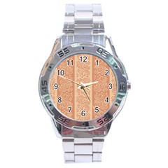 Flower Floral Leaf Frame Star Brown Stainless Steel Analogue Watch