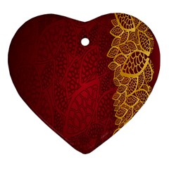 Floral Flower Golden Red Leaf Ornament (heart) by Mariart