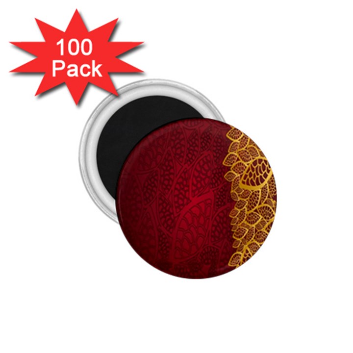 Floral Flower Golden Red Leaf 1.75  Magnets (100 pack) 