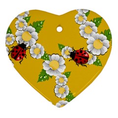 Flower Floral Sunflower Butterfly Red Yellow White Green Leaf Ornament (Heart)