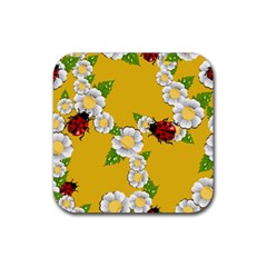 Flower Floral Sunflower Butterfly Red Yellow White Green Leaf Rubber Coaster (Square) 