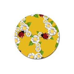 Flower Floral Sunflower Butterfly Red Yellow White Green Leaf Magnet 3  (Round)