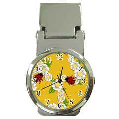 Flower Floral Sunflower Butterfly Red Yellow White Green Leaf Money Clip Watches