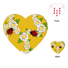 Flower Floral Sunflower Butterfly Red Yellow White Green Leaf Playing Cards (Heart) 