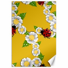 Flower Floral Sunflower Butterfly Red Yellow White Green Leaf Canvas 20  x 30  