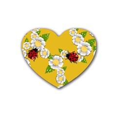 Flower Floral Sunflower Butterfly Red Yellow White Green Leaf Rubber Coaster (Heart) 