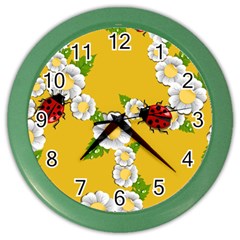 Flower Floral Sunflower Butterfly Red Yellow White Green Leaf Color Wall Clocks