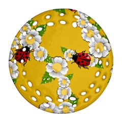 Flower Floral Sunflower Butterfly Red Yellow White Green Leaf Ornament (Round Filigree)