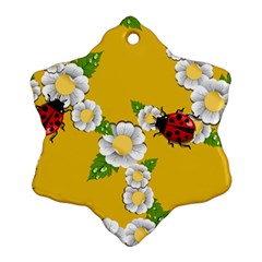 Flower Floral Sunflower Butterfly Red Yellow White Green Leaf Ornament (Snowflake)