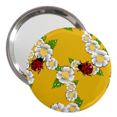 Flower Floral Sunflower Butterfly Red Yellow White Green Leaf 3  Handbag Mirrors