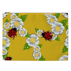 Flower Floral Sunflower Butterfly Red Yellow White Green Leaf Cosmetic Bag (XXL) 