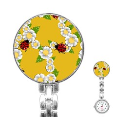 Flower Floral Sunflower Butterfly Red Yellow White Green Leaf Stainless Steel Nurses Watch