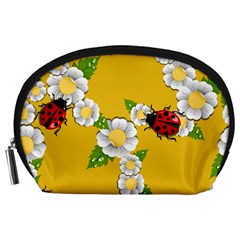 Flower Floral Sunflower Butterfly Red Yellow White Green Leaf Accessory Pouches (Large) 