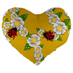 Flower Floral Sunflower Butterfly Red Yellow White Green Leaf Large 19  Premium Flano Heart Shape Cushions