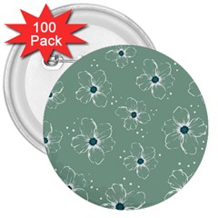 Flower Floral Sakura Sunflower Rose Blue 3  Buttons (100 Pack) 