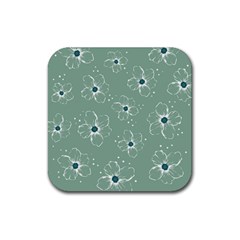 Flower Floral Sakura Sunflower Rose Blue Rubber Coaster (square) 