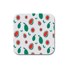 Fruit Green Red Guavas Leaf Rubber Square Coaster (4 Pack) 