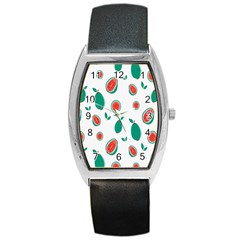 Fruit Green Red Guavas Leaf Barrel Style Metal Watch by Mariart