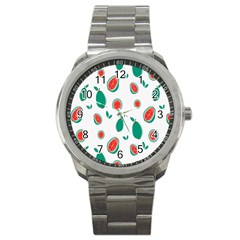 Fruit Green Red Guavas Leaf Sport Metal Watch by Mariart