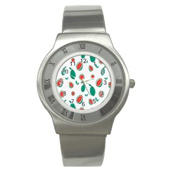 Fruit Green Red Guavas Leaf Stainless Steel Watch by Mariart