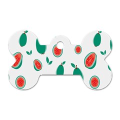 Fruit Green Red Guavas Leaf Dog Tag Bone (two Sides) by Mariart